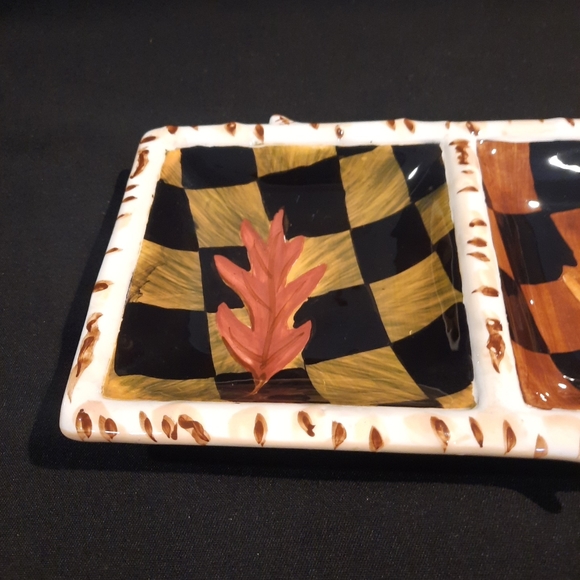 Handpainted Three Section Nature-Themed Ceramic Serving Tray - Picture 3 of 9